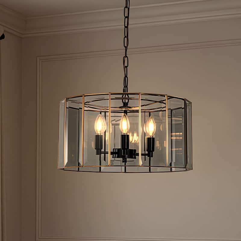 5-Light 20'' Modern Smoked Glass Drum Brass Chandelier Dimmable and Ajustable For Dining Room Living Room - W20''