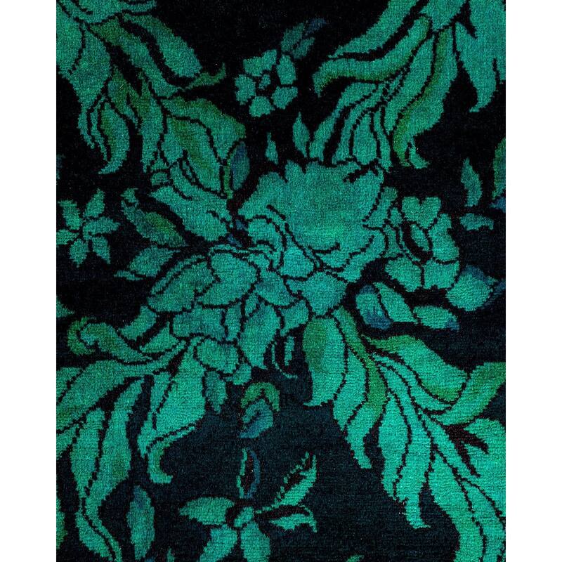 Overton Hand Knotted Wool Vintage Inspired Modern Contemporary Overdyed Blue Area Rug - 6' 2" x 9' 1"