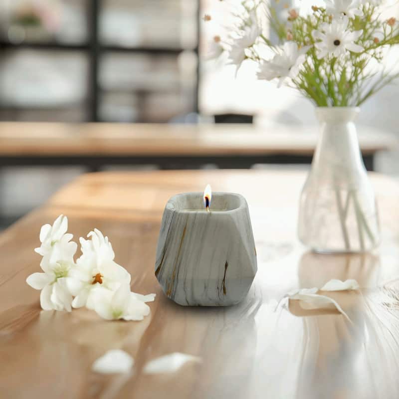 White Gold Prism Candle Bowl 10 Oz Ceramic Floral Aria Home