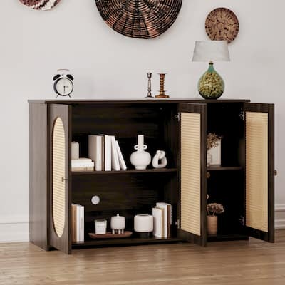 Rattan Sideboard Buffet Cabinet w/ Storage, 48.8 Inch Accent Cabinet