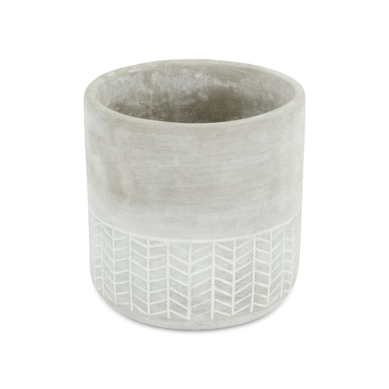 HomeRoots 6" Light Gray Geometric Cement Indoor Outdoor Round Pot Planter