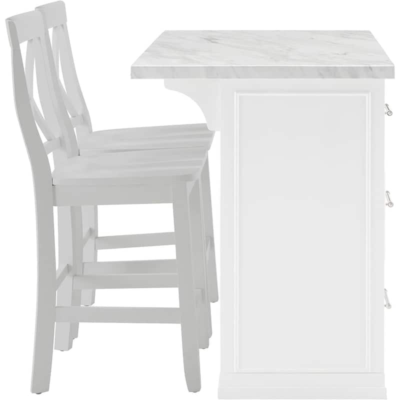 Kitchen Island with Storage & Marble Top - Rolling Cart for Dining & Prep