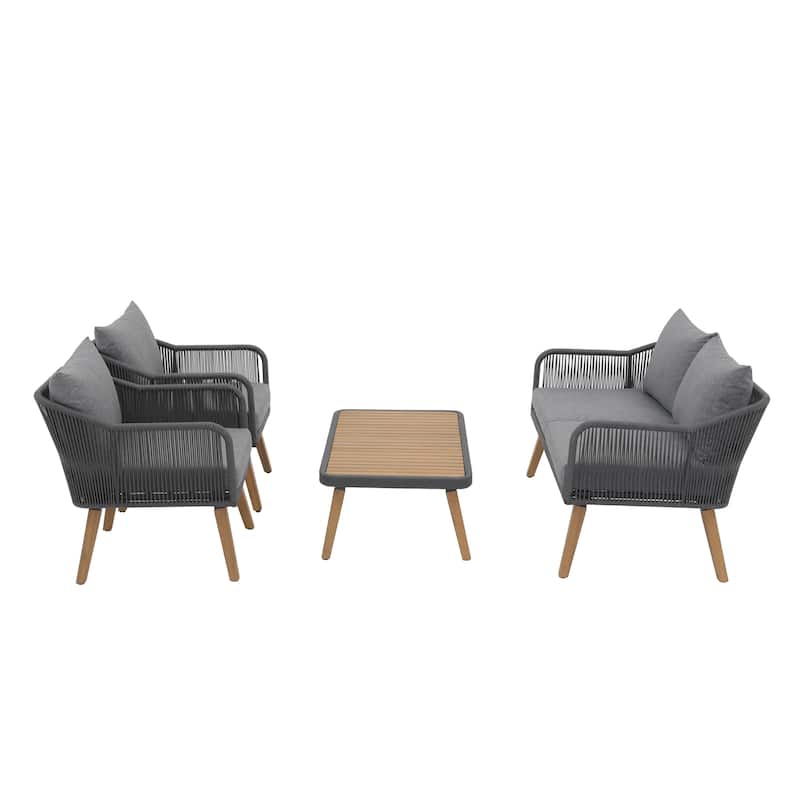 Outdoor 4 Pieces Rope Conversation Set with Cushions