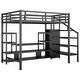 preview thumbnail 9 of 26, Full Size High Metal Loft Bed Frame with Entertainment TV Stand, Shelves, LED Light Strip, Charging Station, Staircase Wardrobe