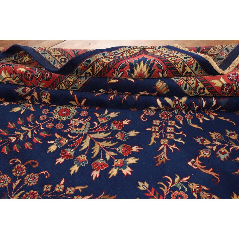 Hand Knotted Oriental 100% Wool Carpet Traditional All-Over Navy Blue & Blues Sarouk Area Rug - 12' 0'' X 8' 11''