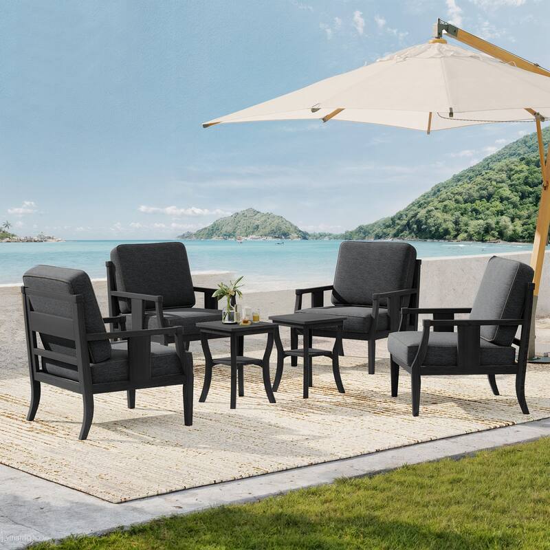 Patio Conversation Sets with Side Table(Set of 6) - Dark Grey/Black - Black Wood