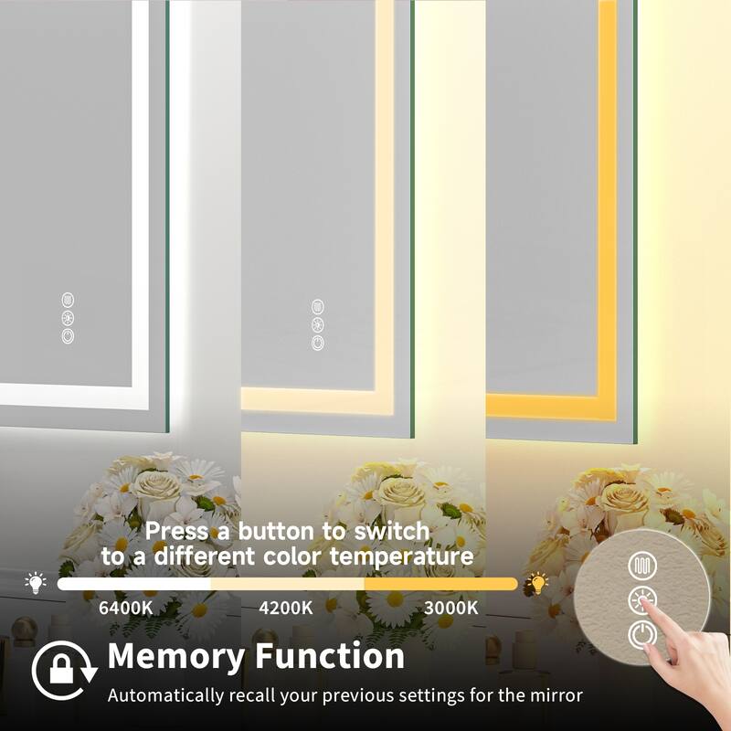 Frameless Tempered MirrorDual LED Light StripsFront and Back Lighting
