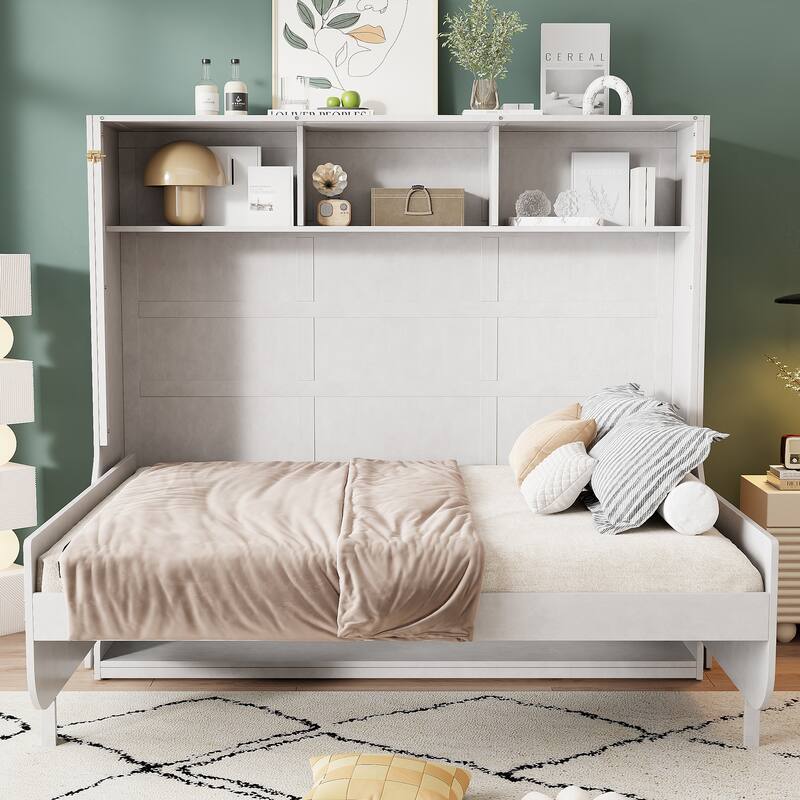 Full Size Antique White Murphy Bed with a Desk - Antique White