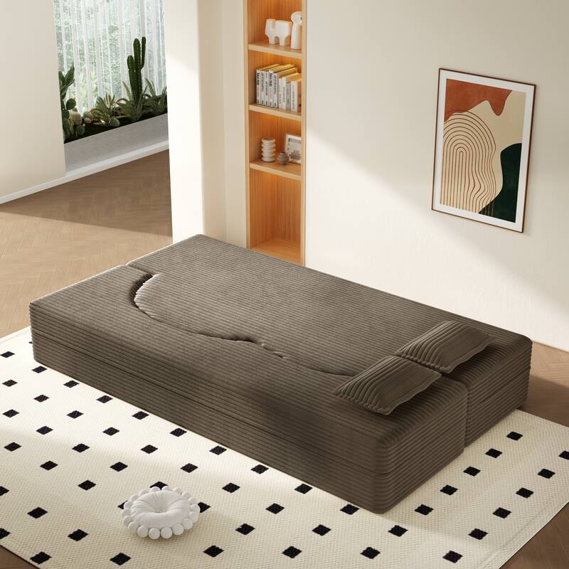 Modern 78.7" Floor Sofa With 2 Pillows For Small Pace Living Room, Convertible Sleeper Sofa Bed
