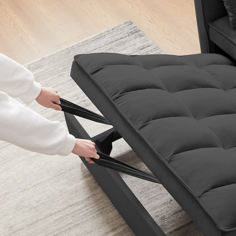 3 in 1 Convertible Sleeper Sofa Bed, Velvet Futon Sofa Bed, Small Loveseat Sofa with Reclining Back, Pillows & Pockets