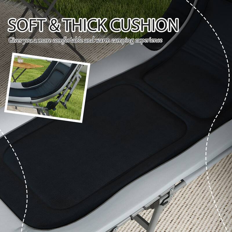 Camping Cot for Adults,Folding Bed with Soft Padded Cushions & Headrest,180° Adjustable Reclining Lounger