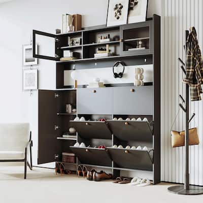 Multifunctional Shoe Cabinet with Storage Shelf & 6 Flip Drawers