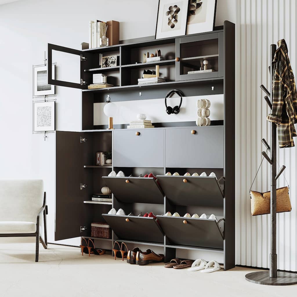 Multifunctional Shoe Cabinet with Storage Shelf & 6 Flip Drawers