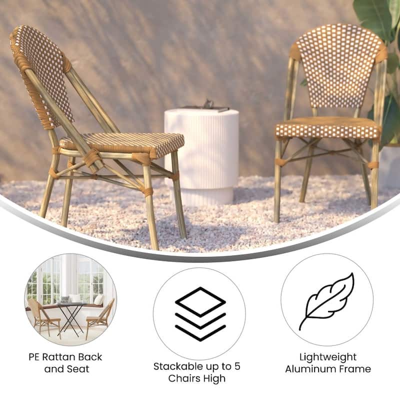 2 Pack All-Weather Commercial Paris Chairs with Bamboo Print Frame - 18.5"W x 22"D x 34.25"H