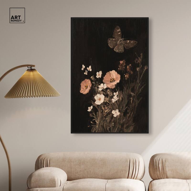 Poppy and Moth I Canvas by Art Remedy