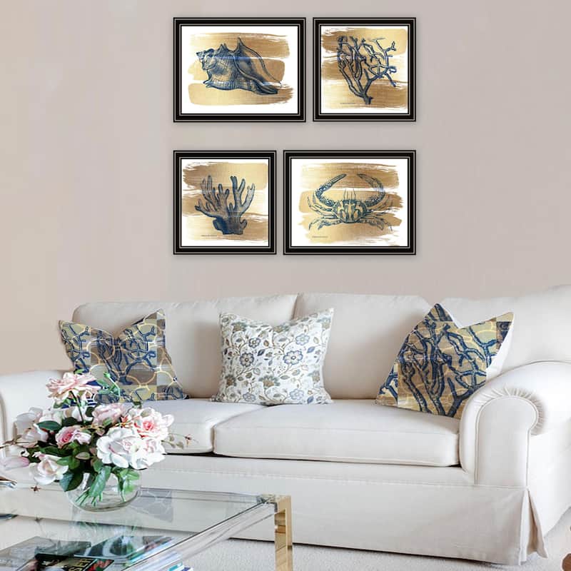 4-Piece Framed Wall Art Set - Gold Sea Collection, Black Frame