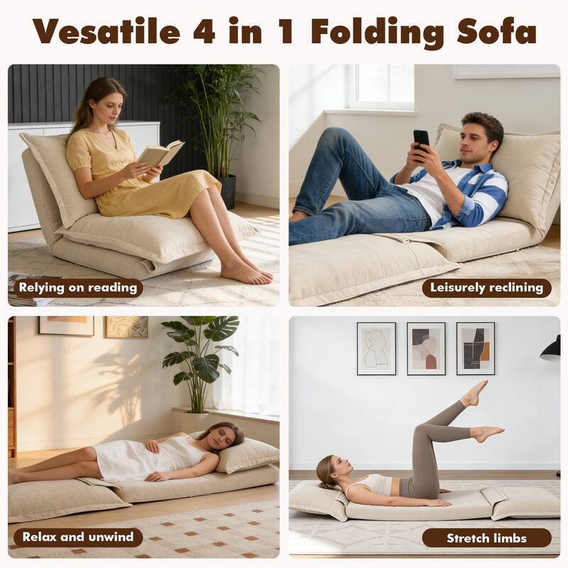 Chenille Upholstered Convertible Flip Comfy Bean Bag Lazy Sofa with Adjustable Backrest for Living Room