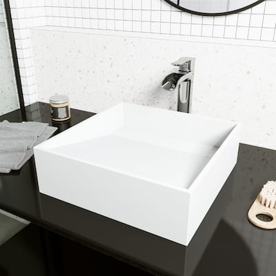 VIGO Starr 15"L x 15"W MatteStone Vessel Sink and Niko 11"H Faucet Set