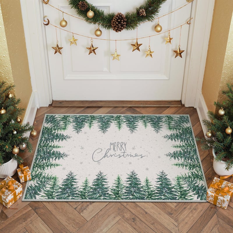 Mcow Holiday Cheer Collection Machine-Washable Christmas Entry Rug
