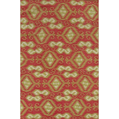 Geometric Kilim Oriental Area Rug Flatweave Pink Wool Carpet - 5'11"x 8'10"