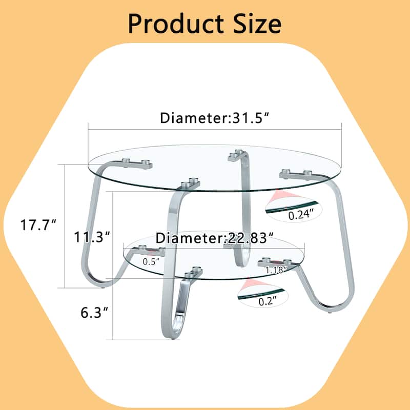 Retro Metal Frame Coffee Table with Double Layer Tempered Glass Minimalist Design