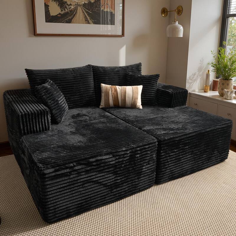 OVIOS Plush Sponge Double Chaise Lounge Sofa - Black