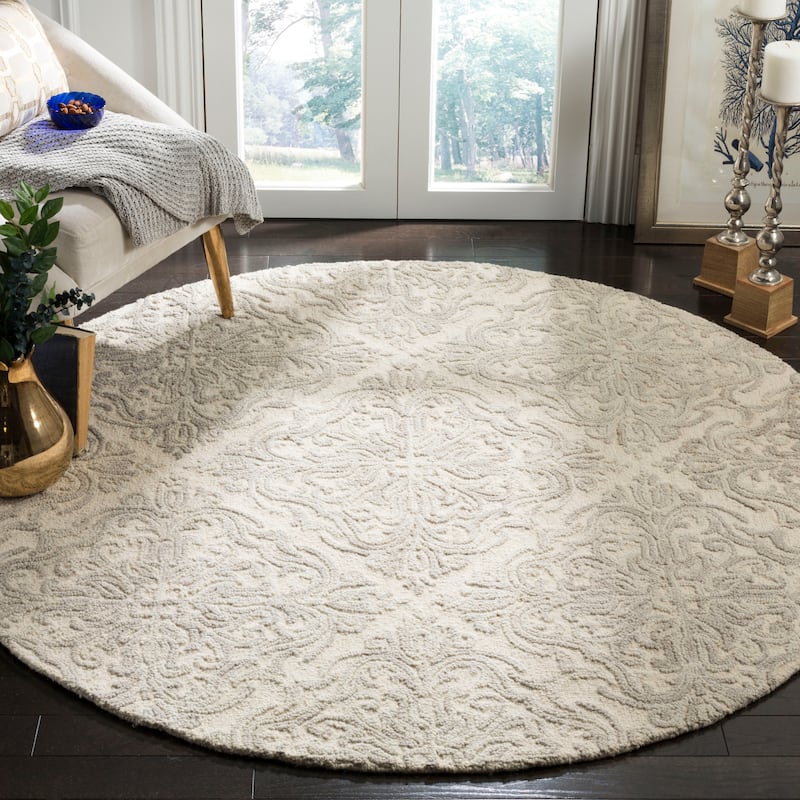 SAFAVIEH Handmade Blossom Gertrida Modern Floral Wool Rug - 8' Round - Ivory/Grey