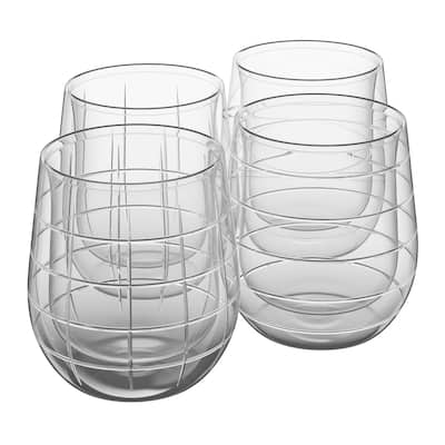 Fifth Avenue Crystal Medallion Double Wall, Water Glasses Set of 4 - 9 Oz Each