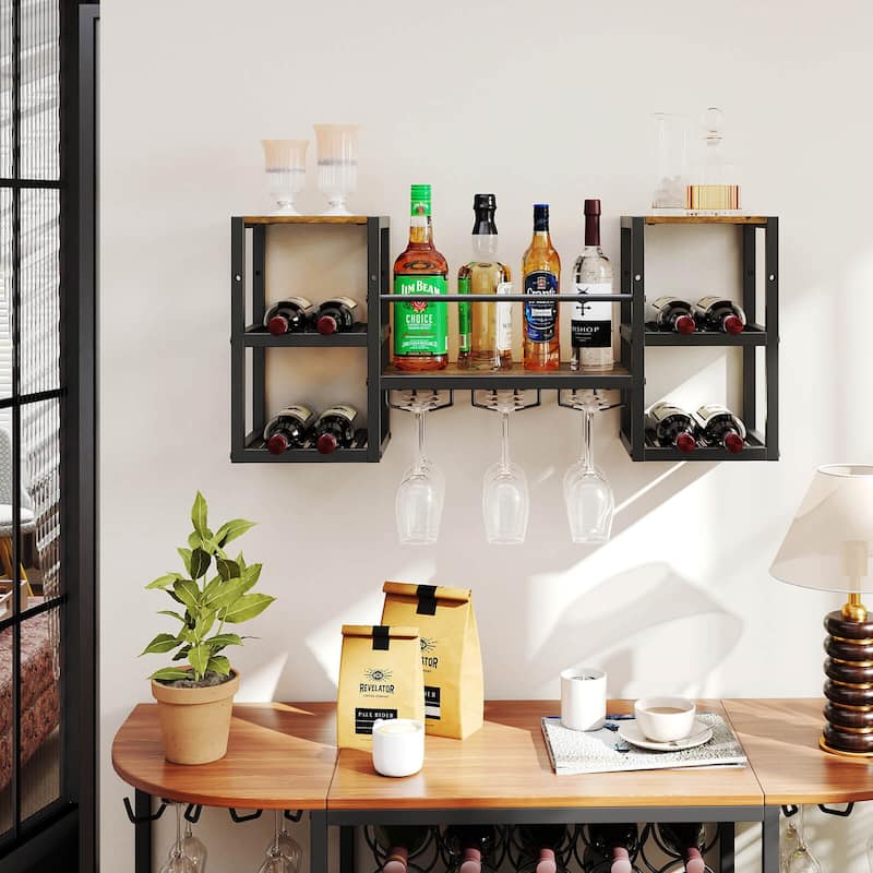 Costway 3-Tier Wall Mounted Wine Rack with Glass Holder Open Shelf - See Details