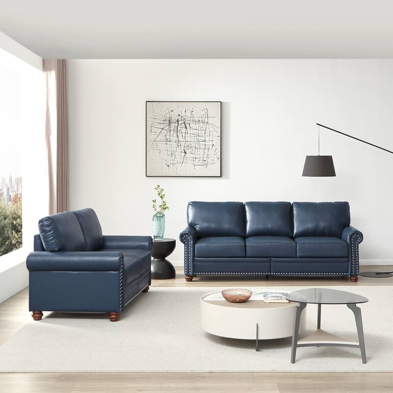Modern Living Room Sofa Set with Storage - 2+3 Faux Leather Seating