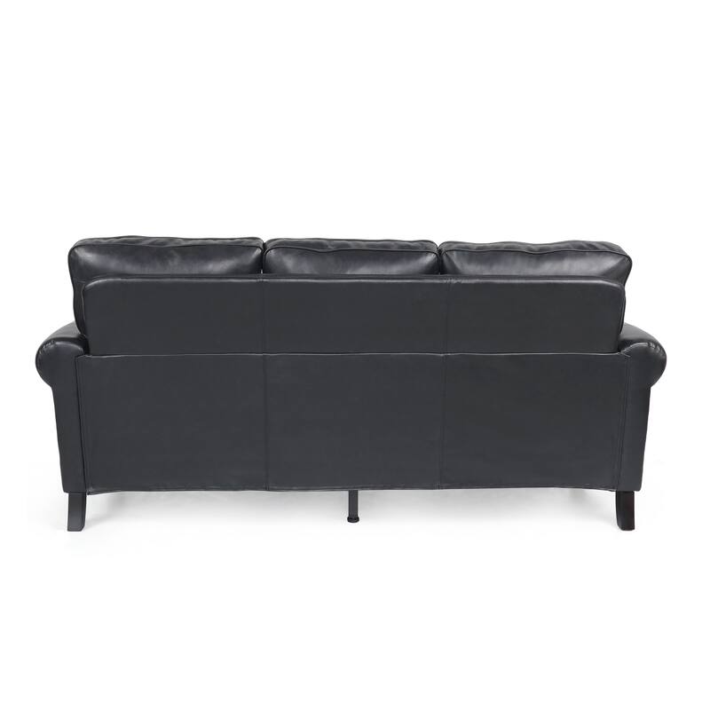 Black Faux Leather 3 Seater Sofa 80x34x37 Inches Contemporary Design