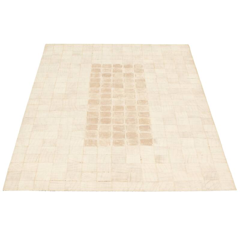 ECARPETGALLERY Handmade Cowhide Patchwork Ivory Leather Rug - 5'0 x 8'0
