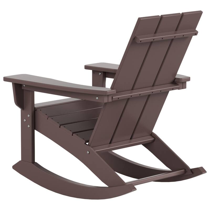 Shoreside Modern Eco-Friendly All Weather Poly Adirondack Rocking Chairs with Side Table (3-Piece Set)