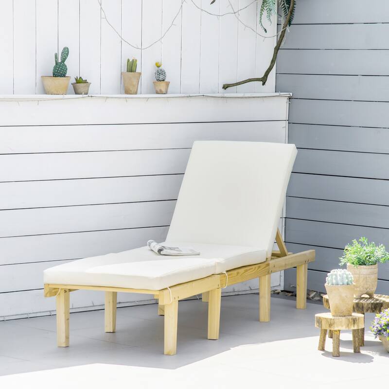 Outdoor Chaise Lounge Chair, Patio Reclining Chair with 4-Position Adjustable Backrest and Cushion