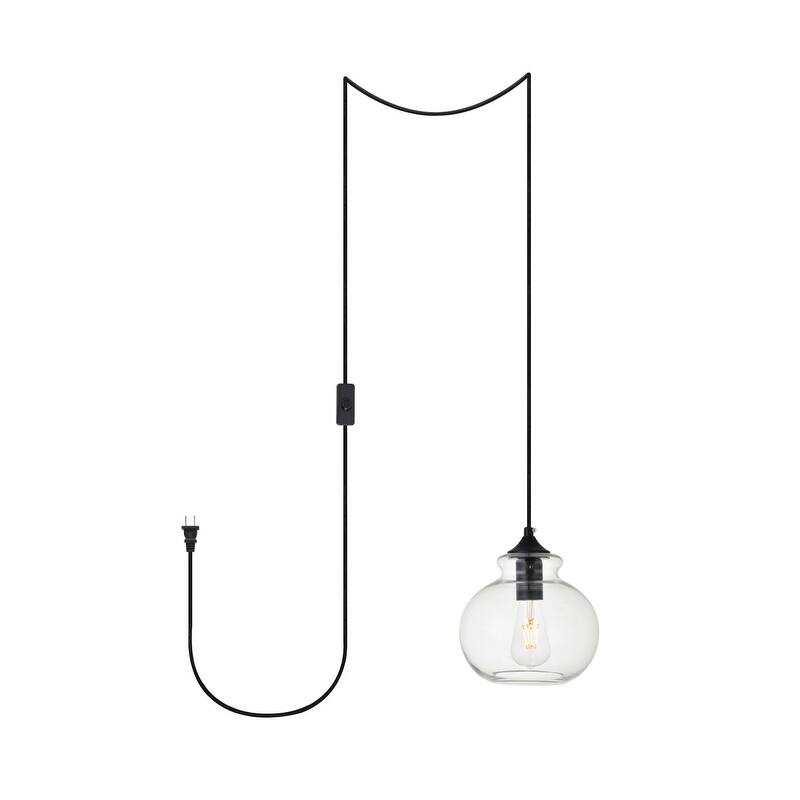 Destiny 1-Light Plug in Pendant with clear shade - 8" Diameter - Black and Clear Shade