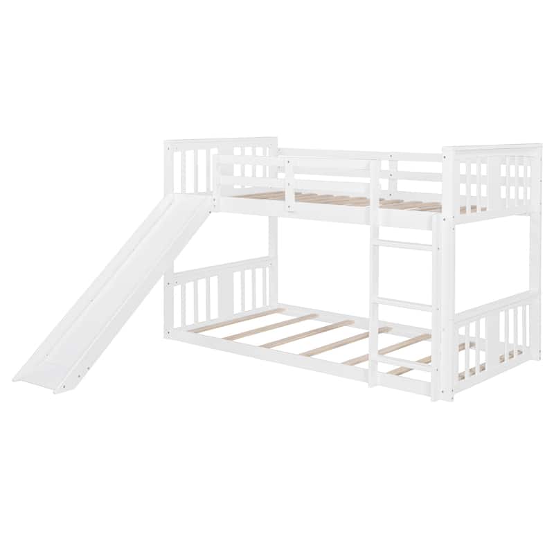 Twin Over Twin Bunk Bed with Slide & Ladder and Plywood, 250lb Capacity, Space-Saving Kids Bed