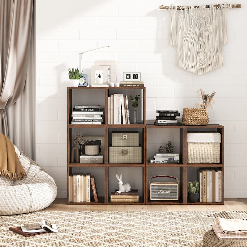 Gymax Set of 4 Stackable Storage Cube Free-standing Storage Organizer