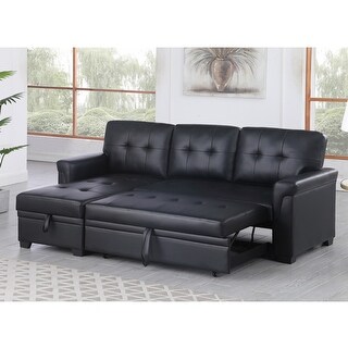Black Modern Reversible Sleeper Sectional Sofa with Storage Chaise ...