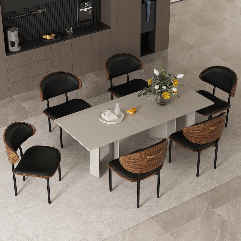 Bestier Dining Chairs Set of 2, Armless Kitchen PU Leather Wooden Chairs with Iron Legs & Curved Backrest - N/A