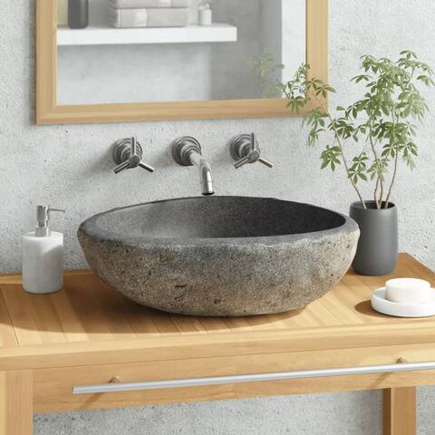vidaXL Basin River Stone Oval 11.4"-15" - (11.8"-14.6") x (9.8"-11.8") x 4.7"