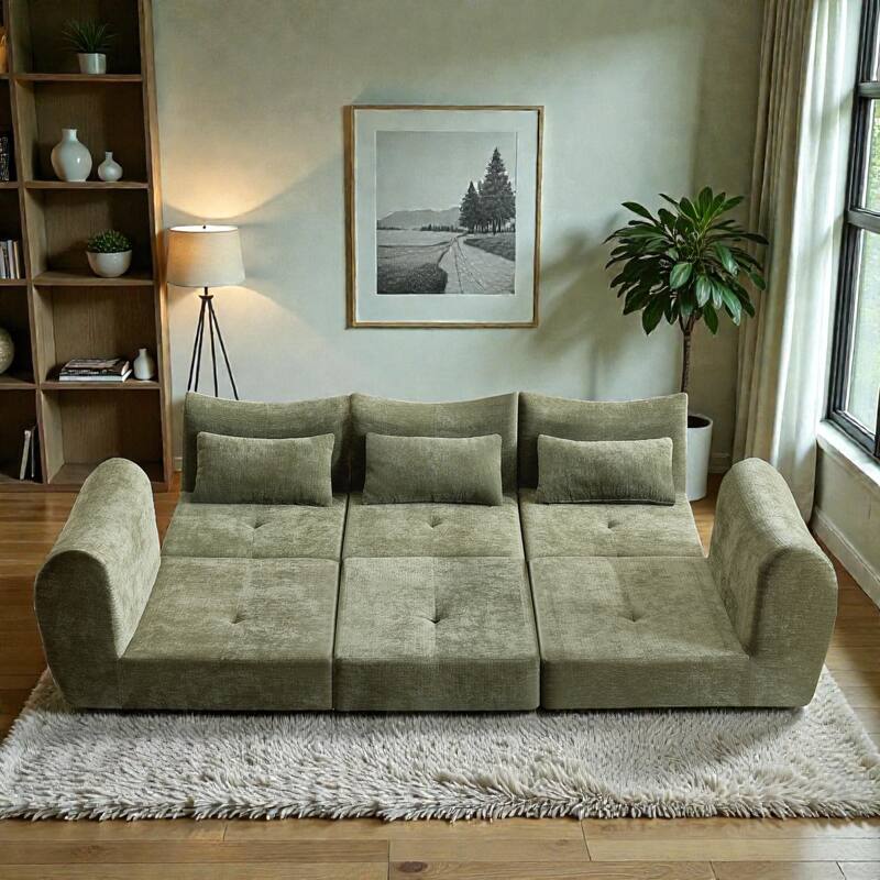 Modular Cloud Sofa, Convertible Folding Sofa Bed, 3-Seat Cushioned Sectional Couch for Living Room Bedroom
