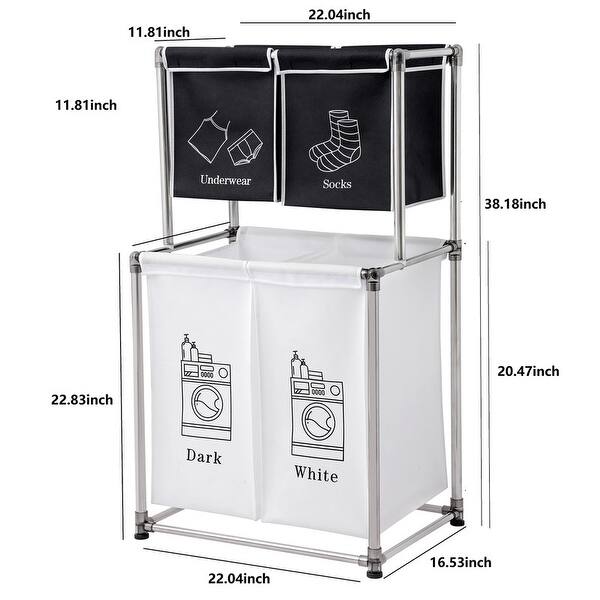 Mobile 2 Tier Laundry Hamper Sorter with 4 Removable Bags Bed Bath