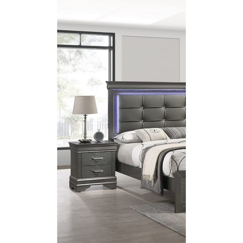 Modern Grey Wooden Nightstand with 2 Drawers, Bedroom Furniture