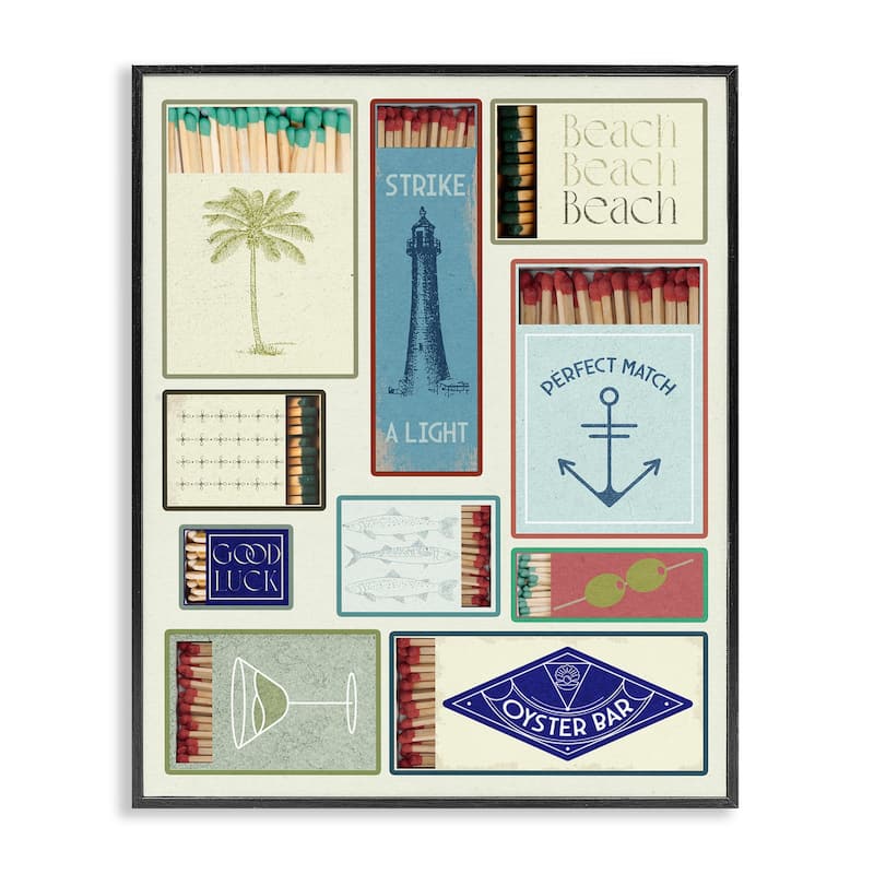 Stupell Nautical Theme Matchboxes Framed Giclee Art Design By Lil' Rue - 16 x 20 - Black