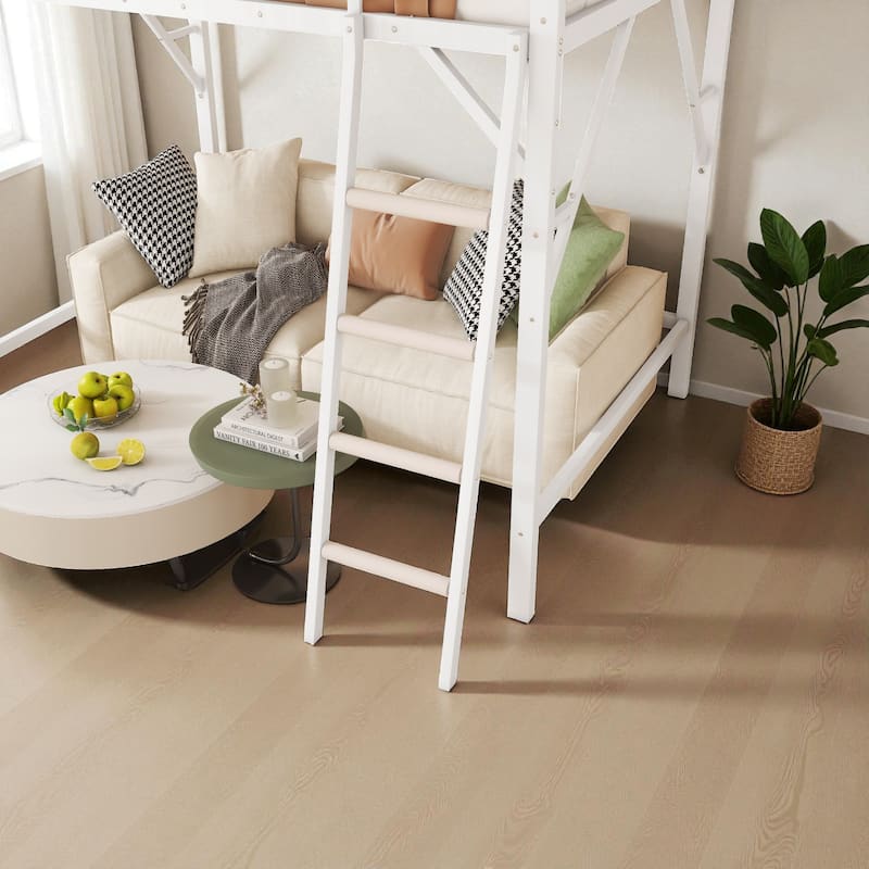 Full/Queen Size Metal Loft Bed with Storage Shelves, Guardrails, and Ladder, Space-Saving High Loft Bed for Kids and Teens