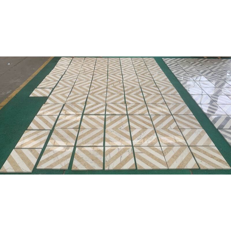 Roomfitters Waterjet Marble Tile for Floor and Wall, Polished Natural Stone, Genuine Marble, 8-Piece Box, White Gold