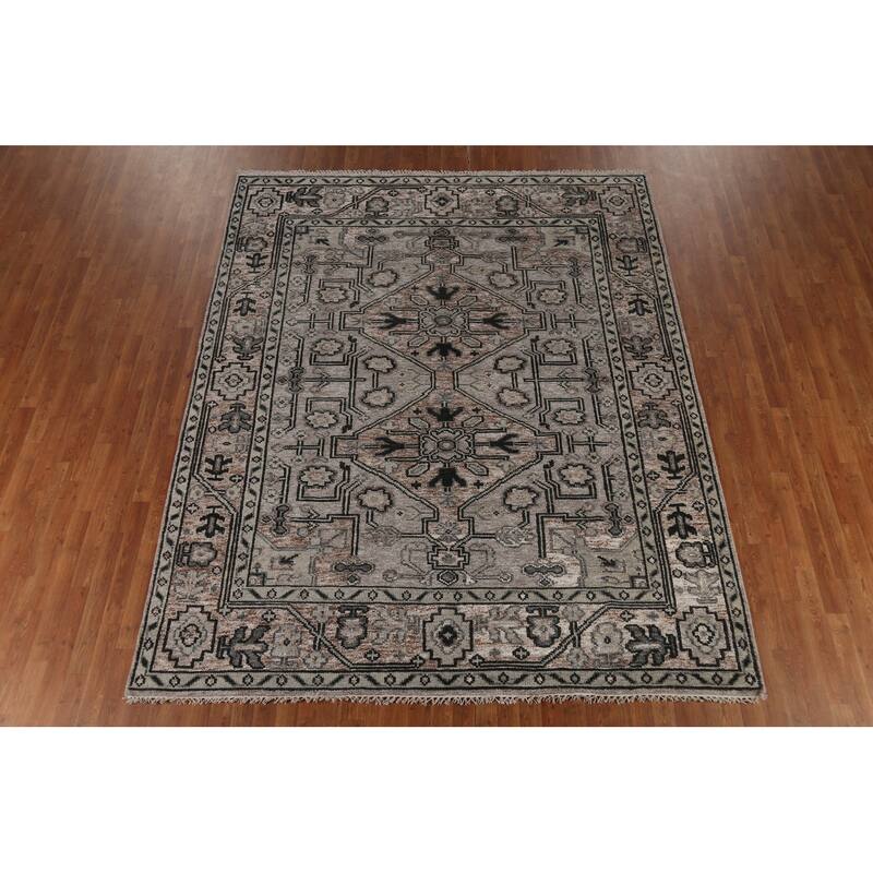 Heriz Serapi Indian Area Rug Hand-Knotted Traditional Wool Carpet - 8'0" x 9'10"