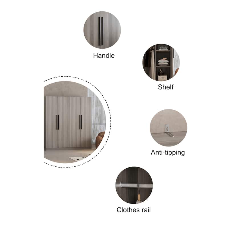 70.9"H x 63"W Kerrogee Wardrobe Airmories 4 Doors Hanging Rod White