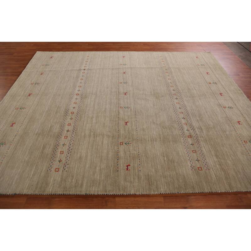 Hand Knotted Oriental 100% Wool Carpet Tribal Tribal Beige & Ivories Gabbeh Area Rug - 9' 8'' X 8' 1''