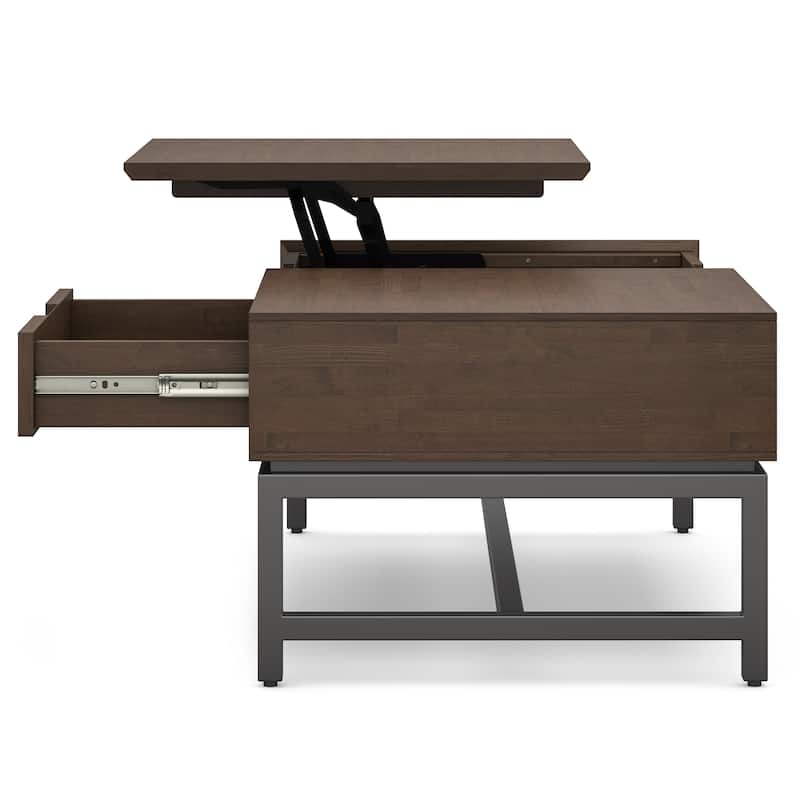 WYNDENHALL Devlin SOLID HARDWOOD 48 inch Wide Rectangle Modern Industrial Lift Top Coffee Table in Walnut Brown